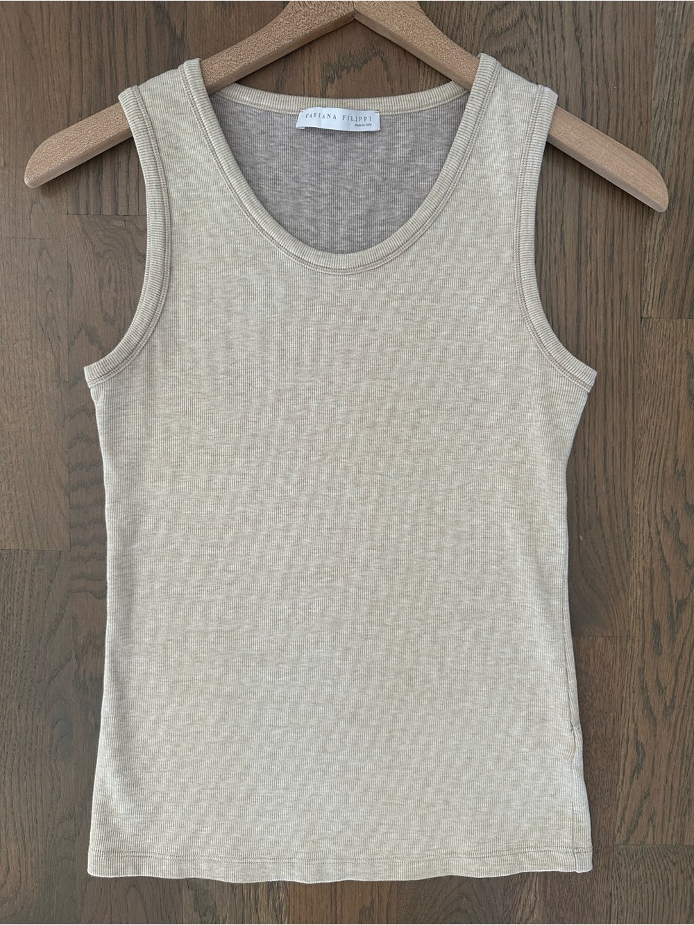 Fabiana Filippi Ribbed Knit Sleeveless Tank Top in Heather Tan Beige Size Small